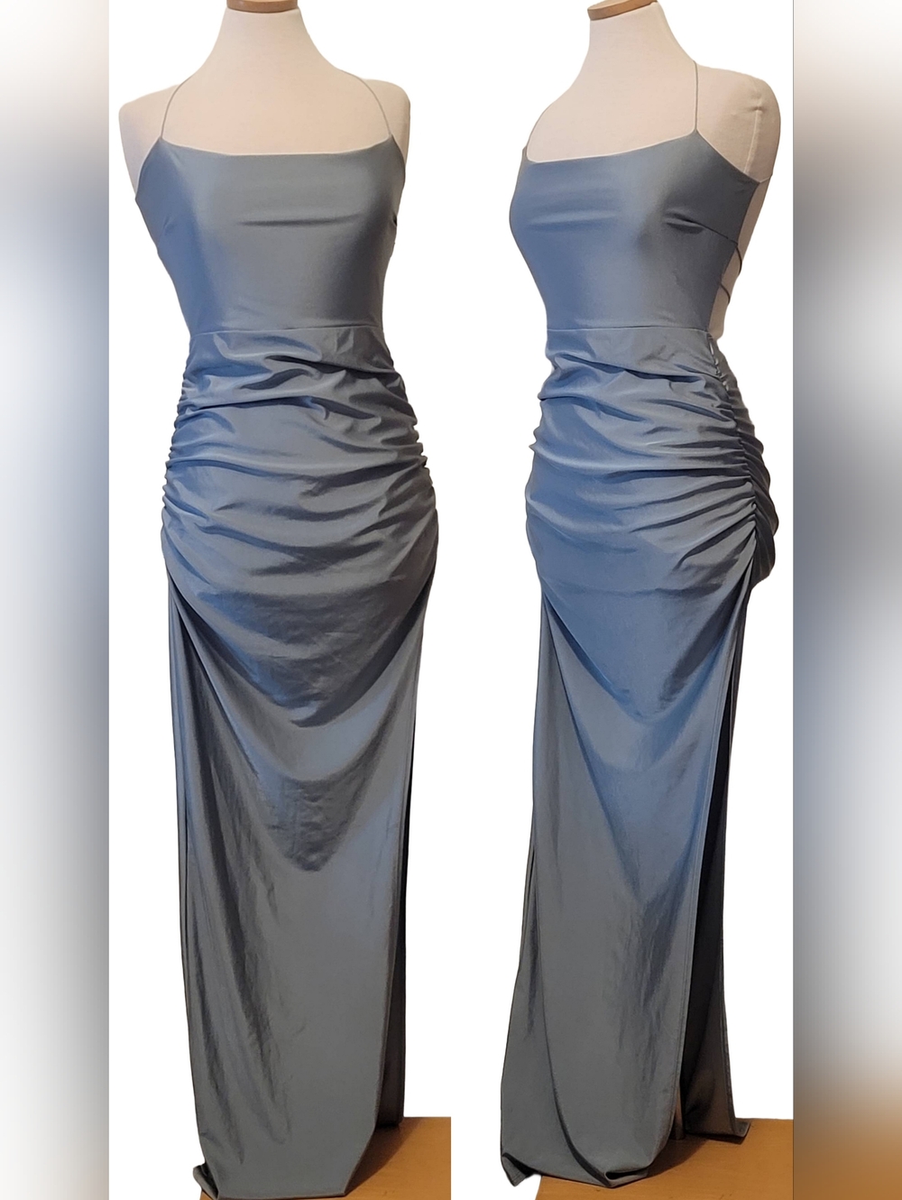 Windsor Satin Bodycon Spaghetti Strap Slit Cocktail Formal Evening Maxi Dress